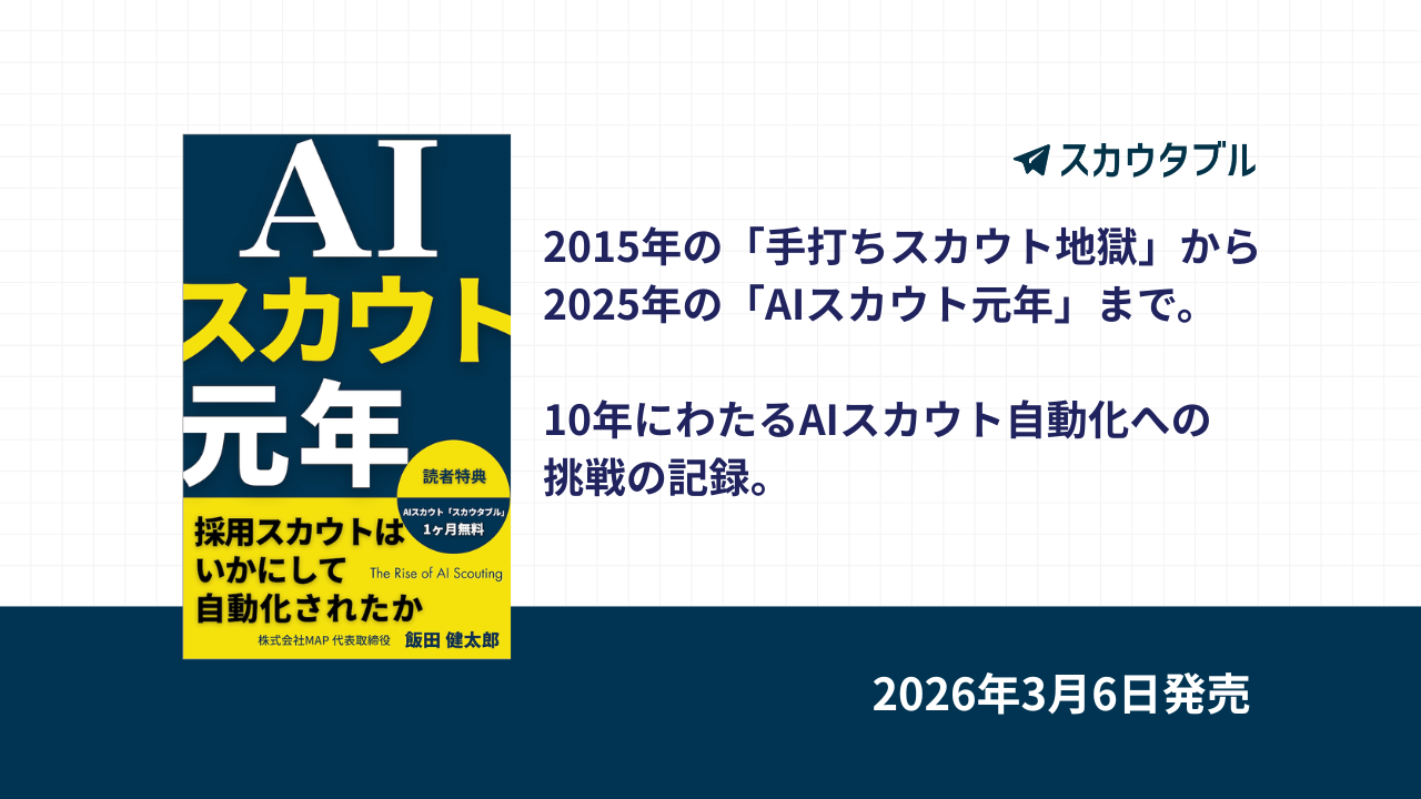 株式会社MAP代表 飯田健太郎の著書『AIスカウト元年ー採用スカウトはいかにして自動化されたかー』発売のお知らせ。